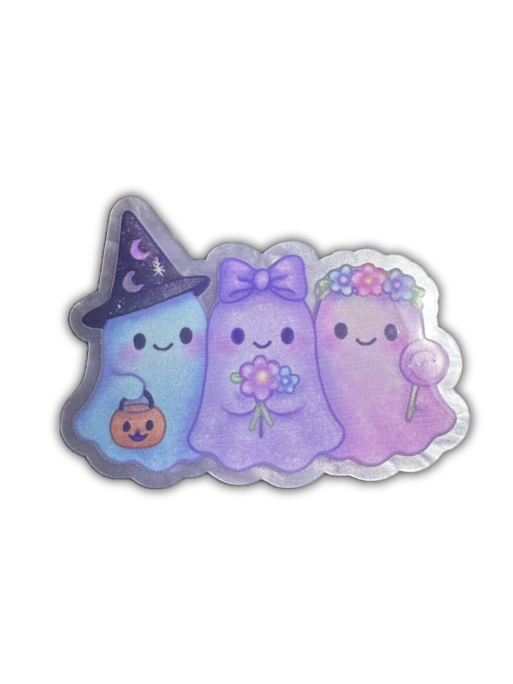 Pastel Ghost Trio Magnet — Purple & Blue Cute Ghosts